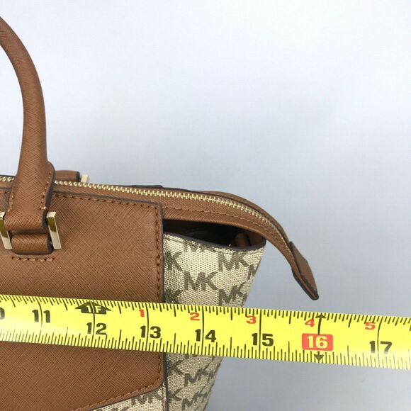 MK Michael Kors EVIE Beige Brown Gold Acorn Monogram Logo Tote Medium Purse $398